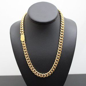 Gold 10mm Cuban Link Chain Necklace Button Clasp 18"